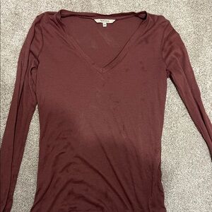 Banana Republic Maroon Long Sleeve V-Neck Top